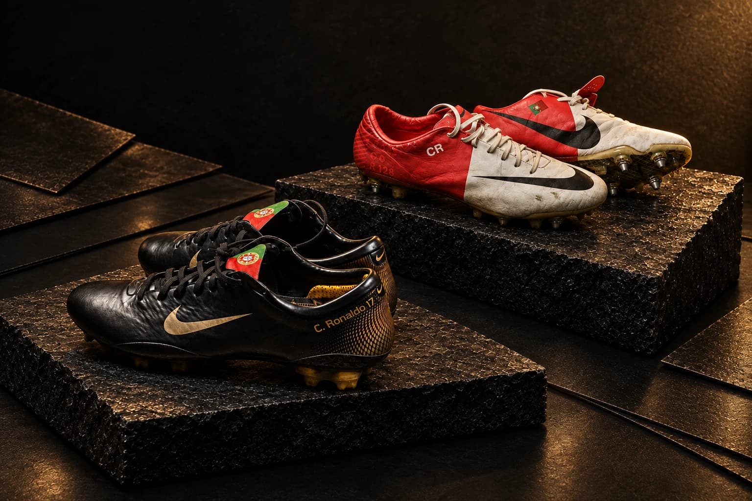 Runelis presentation of selected source photographs from Set of Two Ronaldo Match-Worn Boots